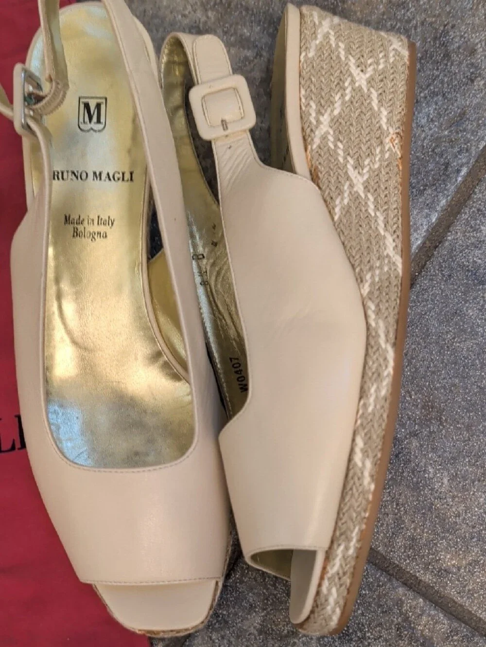 Bruno Magli Cream Peep-Toe Slingback Wedge